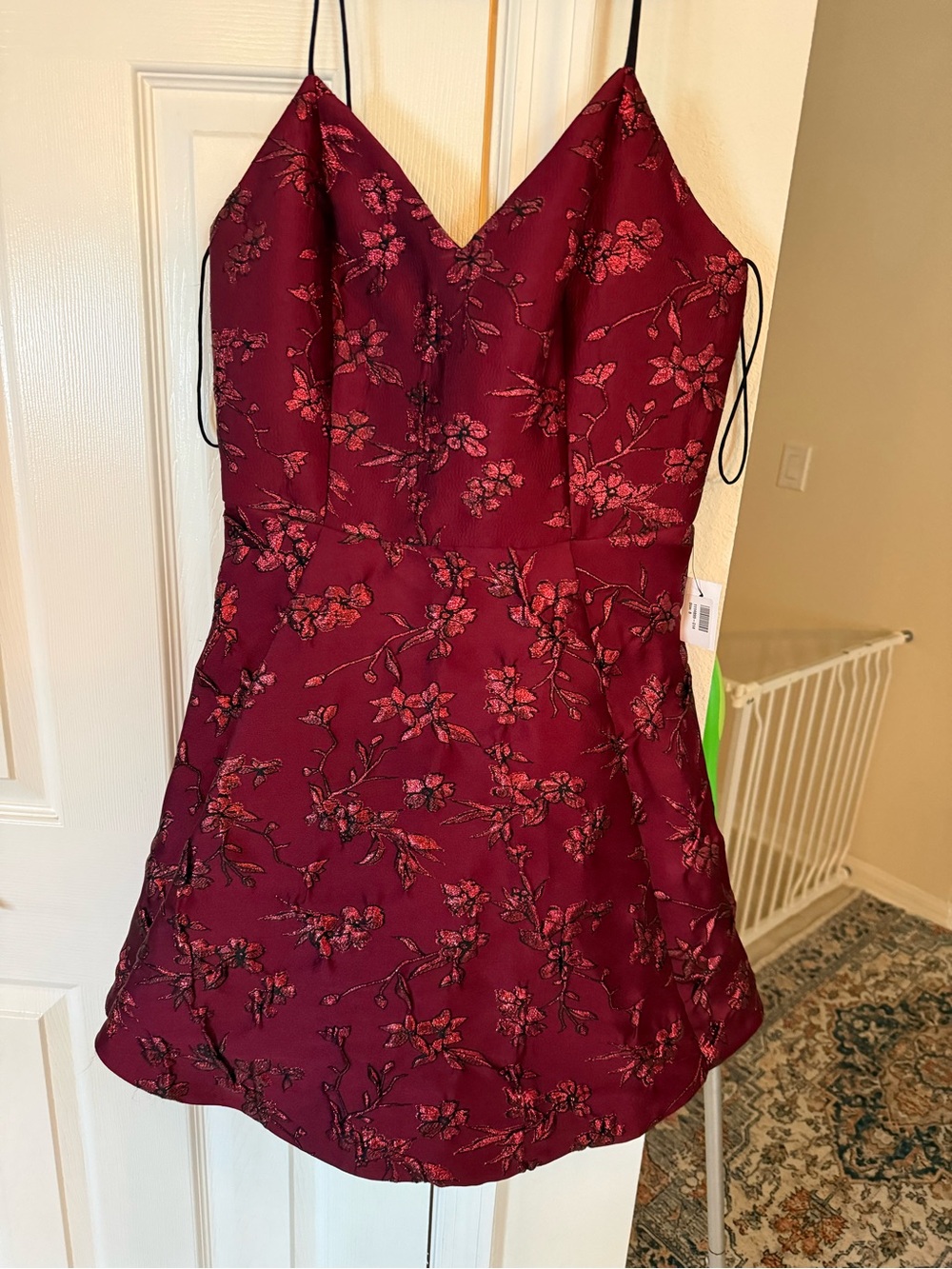 Alice + Olivia Metallic Burgundy Floral Fit-and-Flare Dress